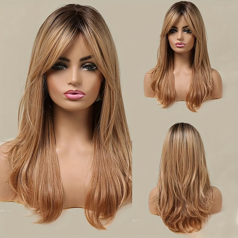 Synthetic Long wavy Hair Wig With Bangs-Elegant And Heat-resistant
