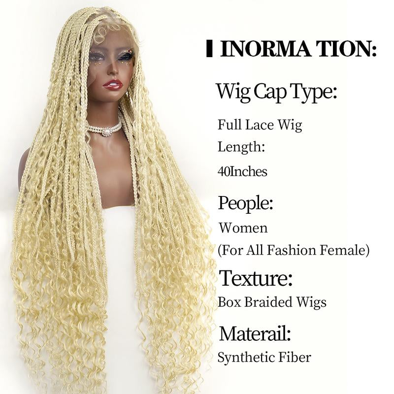 40-Inch Full Lace Premium synthetic fiber Bohemian Box braided Wigs Knotless Boho Braided Wig
