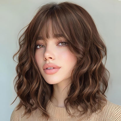 Wine Red Curly Bob Wig with Bangs - Synthetic Heat Resistant 