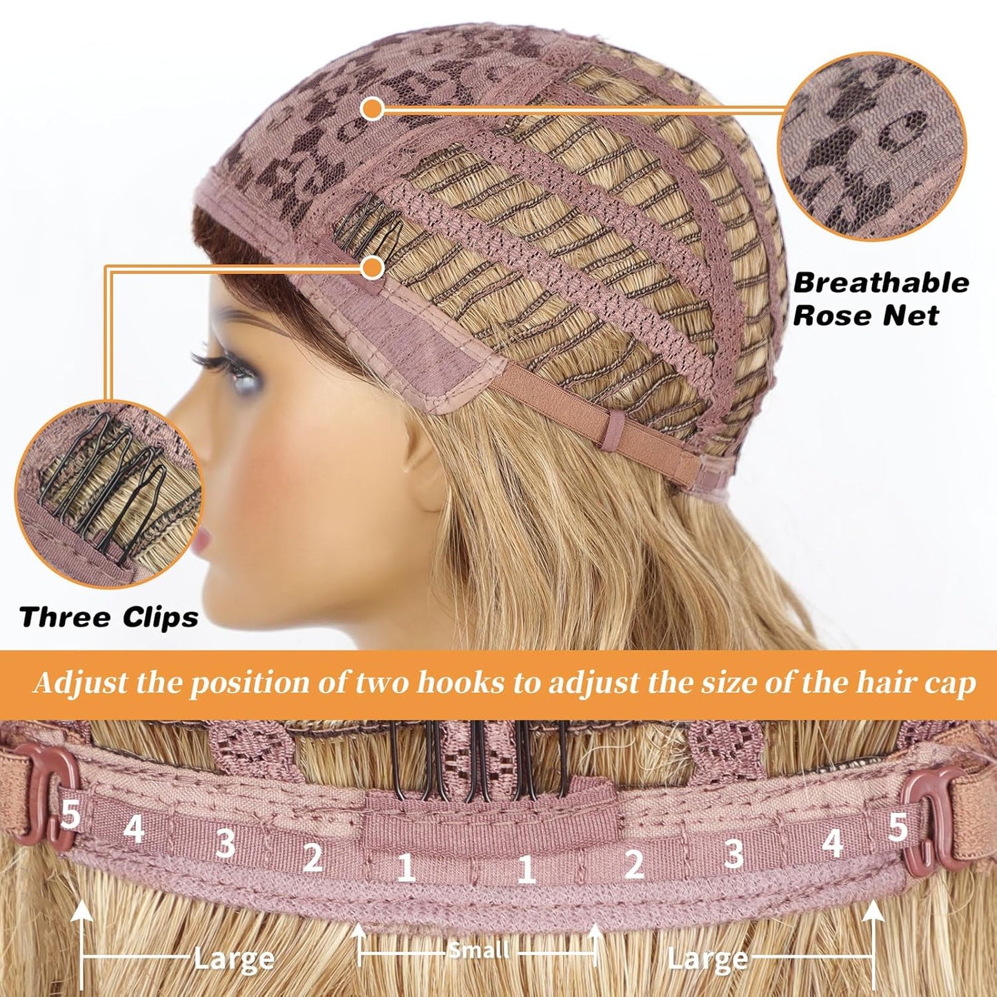14" Blonde Wig with Bangs Short Wavy Curly Ombre Wig with Dark Roots-Synthetic Heat Resistant 