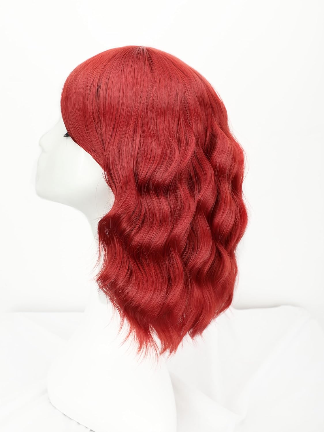 Wine Red Curly Bob Wig with Bangs - Synthetic Heat Resistant 