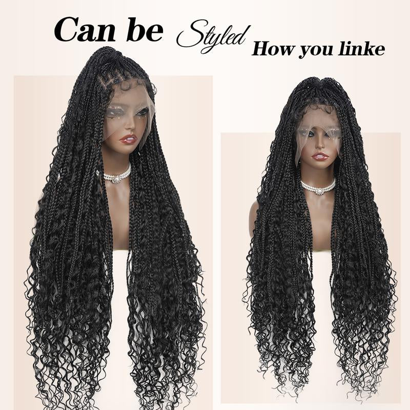40-Inch Full Lace Premium synthetic fiber Bohemian Box braided Wigs Knotless Boho Braided Wig