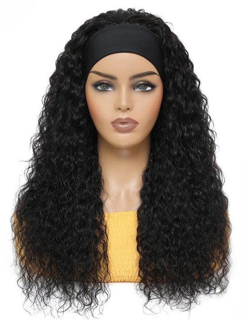 Headband Curly Human Hair Wig 1B 20Inch 130% Density