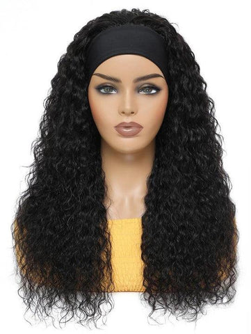 Headband Curly Human Hair Wig 1B 20Inch 130% Density