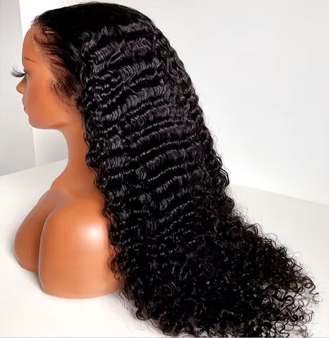 180% Density HD Transparent- Brazilian Deep Curly Lace Front Human Hair Wigs