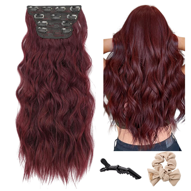 Clip In Hair Extensions Long Straight Wavy Synthetic Hairpiece