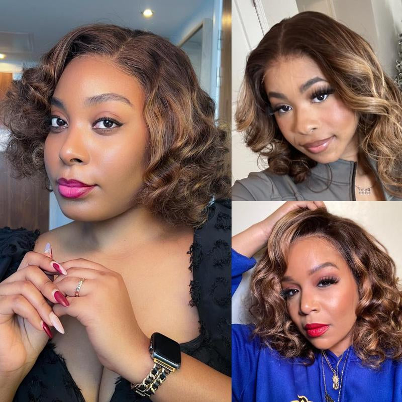  9X6 HD Lace Closure Ombre Body Wave Bob Wig Human Hair 