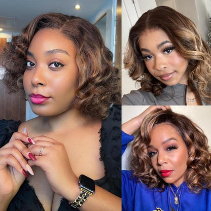  9X6 HD Lace Closure Ombre Body Wave Bob Wig Human Hair 