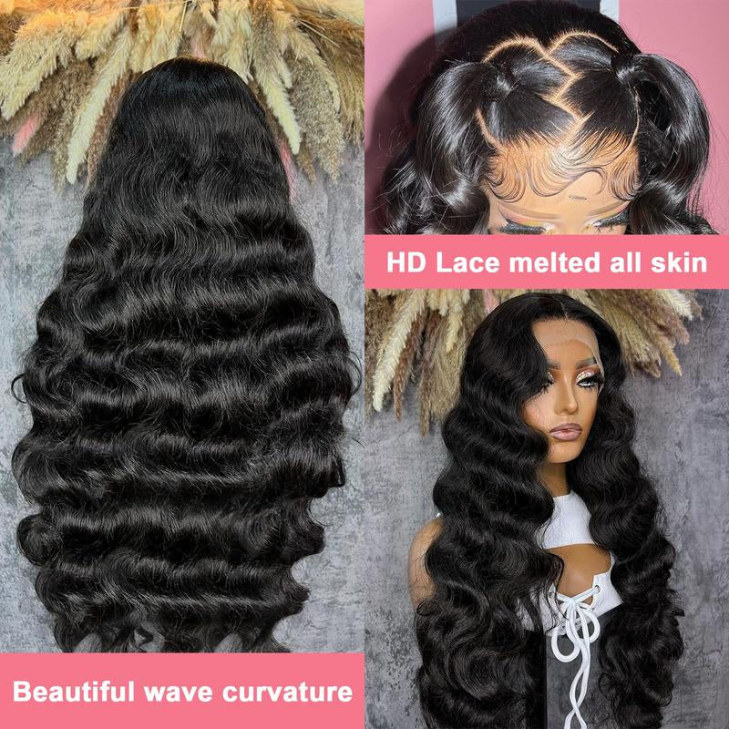  13X6 HD Transparent, Glueless Brazilian Body Wave Lace Frontal Wig Human Hair, 250% Density 12A,