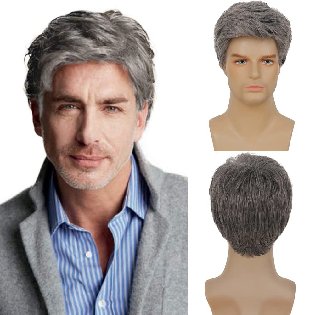 Mens Short  Wig Synthetic Replacement Costume Natural Hair Wigs