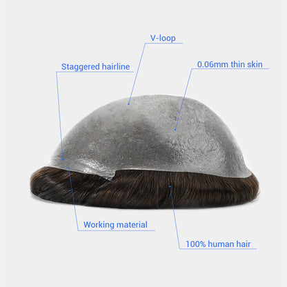 Lightweight V-Loop Men’s Toupee – 0.06mm Thin Skin Base