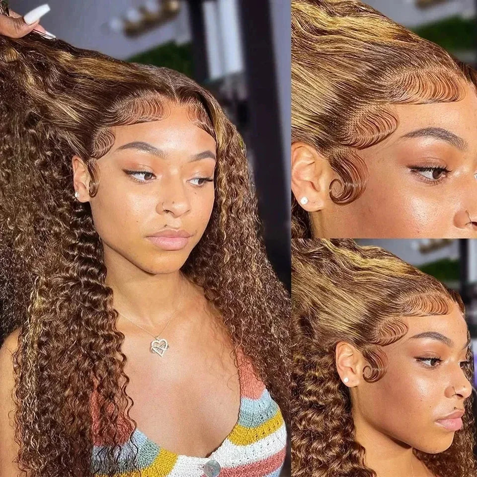  Ombre Kinky Curly Human Hair Wig – HD Transparent Lace Front