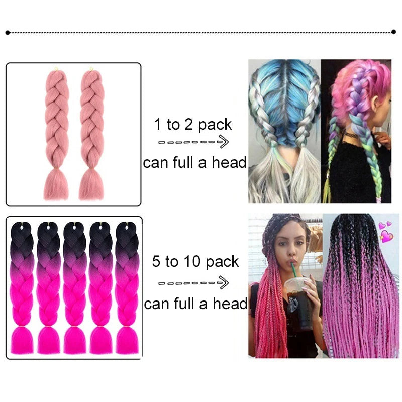 Synthetic 24Inch Jumbo Braids Extensions Long Yaki Straight Braiding Hair Afro Ombre Color Hair for Women