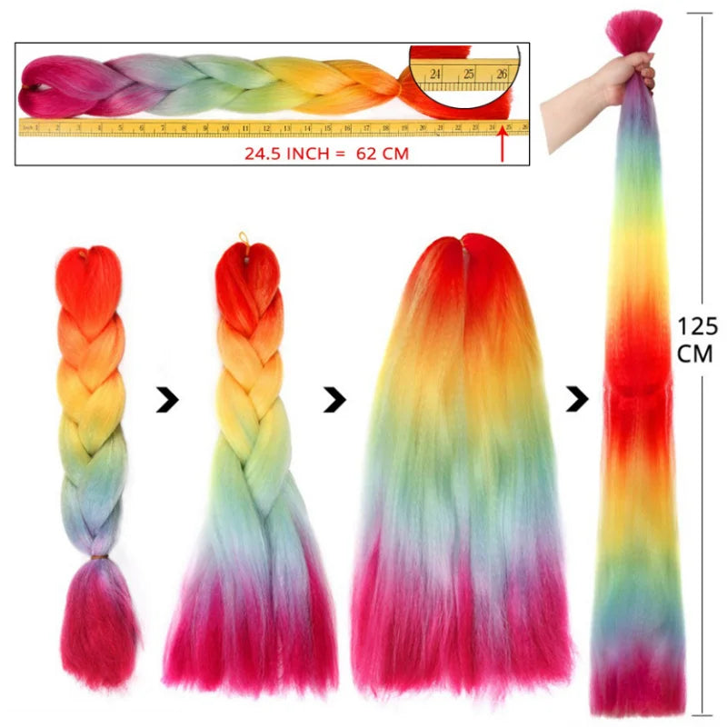 Synthetic 24Inch Jumbo Braids Extensions Long Yaki Straight Braiding Hair Afro Ombre Color Hair for Women