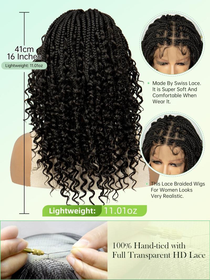 16 Inch Black Long Wavy Braided Lace Wigs for Women - Hair Amara
