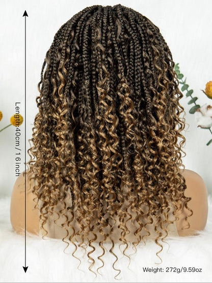 16 Inch Black Long Wavy Braided Lace Wigs for Women - Hair Amara