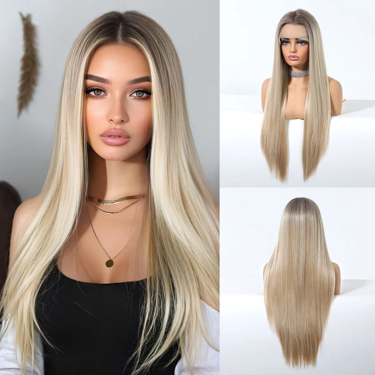 13*6 Lace Front Synthetic Wigs for Women 30 Inch Long Straight Blonde Platinum Wigs Natural Hairline Free Part Fiber