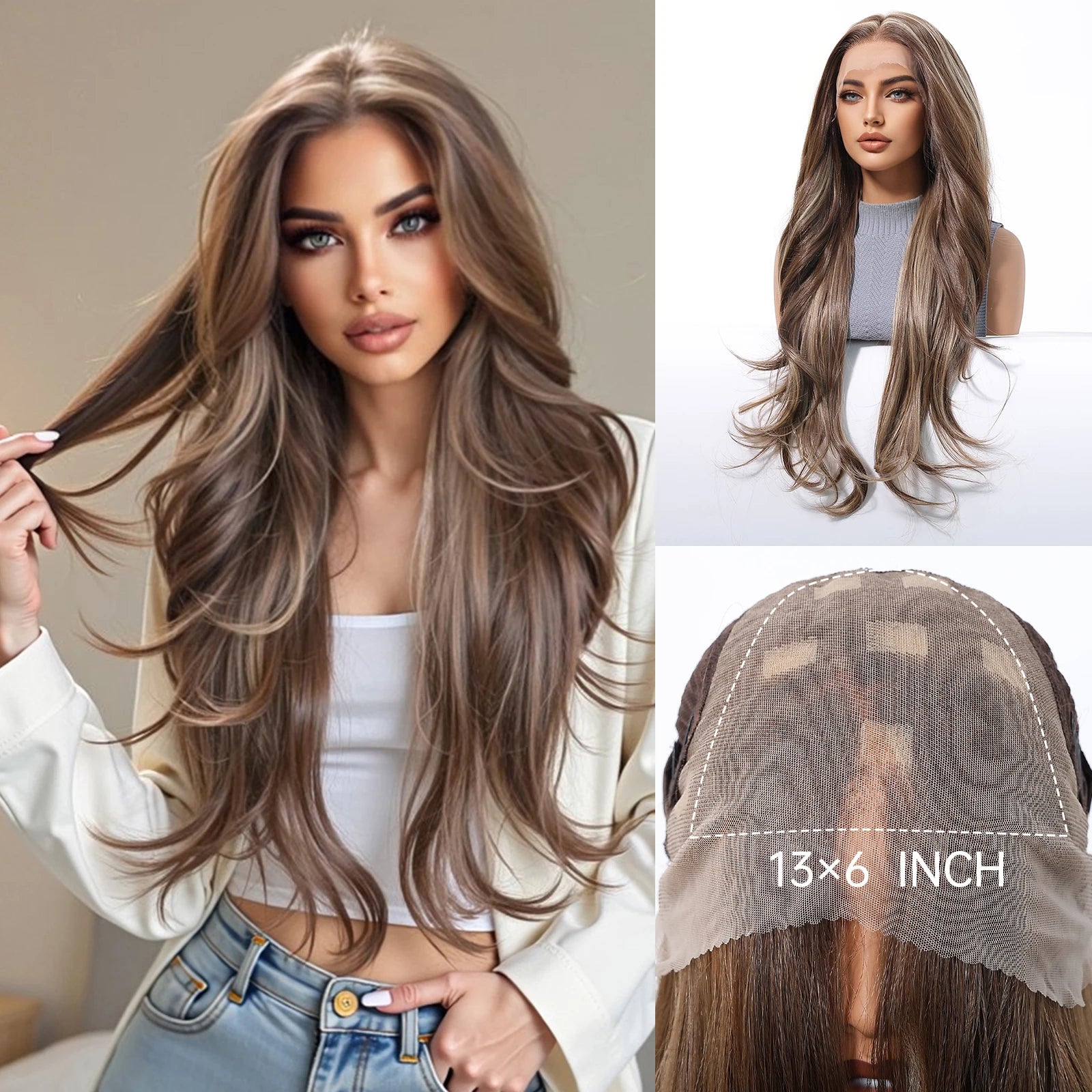 13*6 Lace Front Synthetic Wigs for Women 30 Inch Long Straight Blonde Platinum Wigs Natural Hairline Free Part Fiber