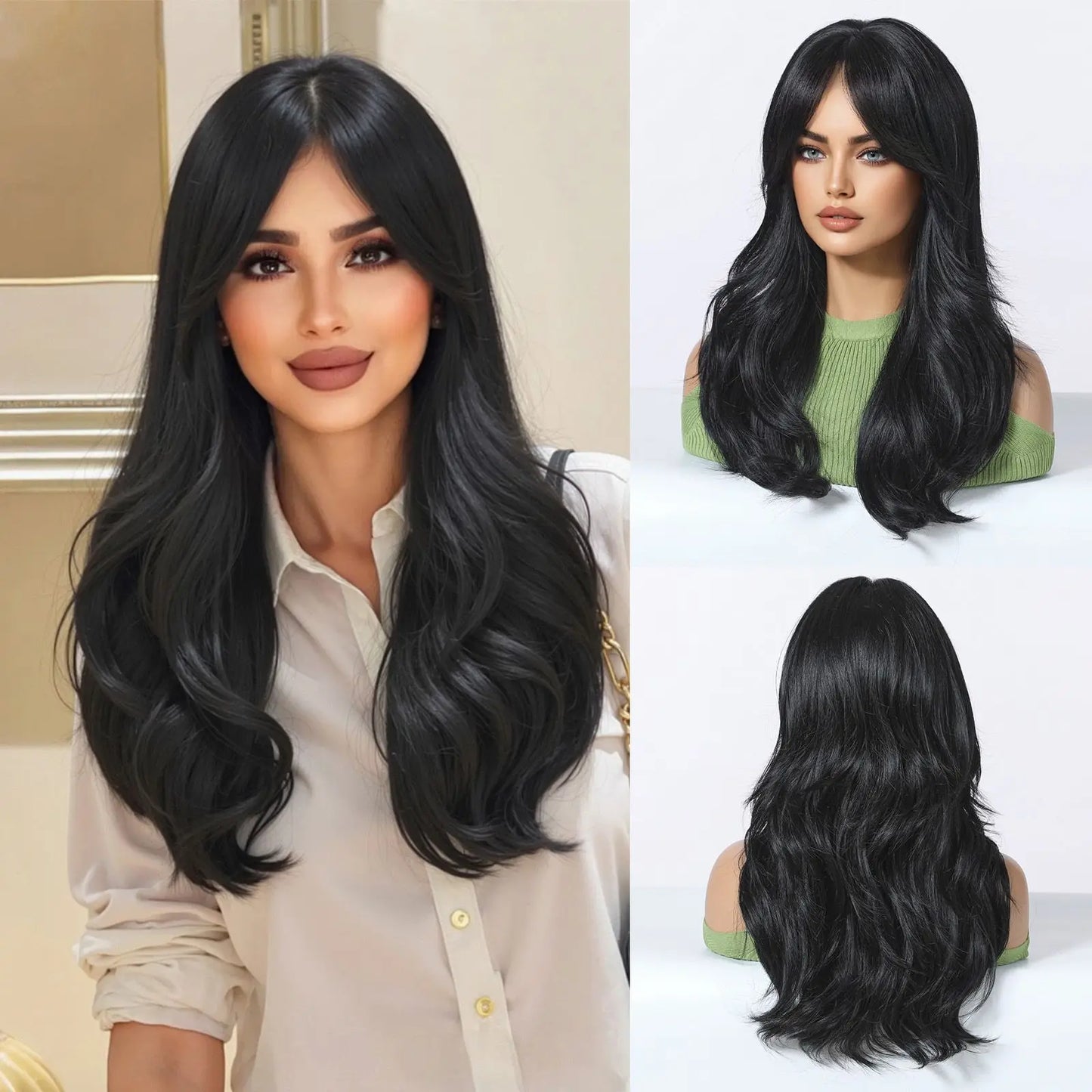 Elegant Curly Wave Ash Blonde Wig Synthetic Hair with Bangs Long Women Party Cospaly Wig 100% Tang Long Heat Resistant Fiber