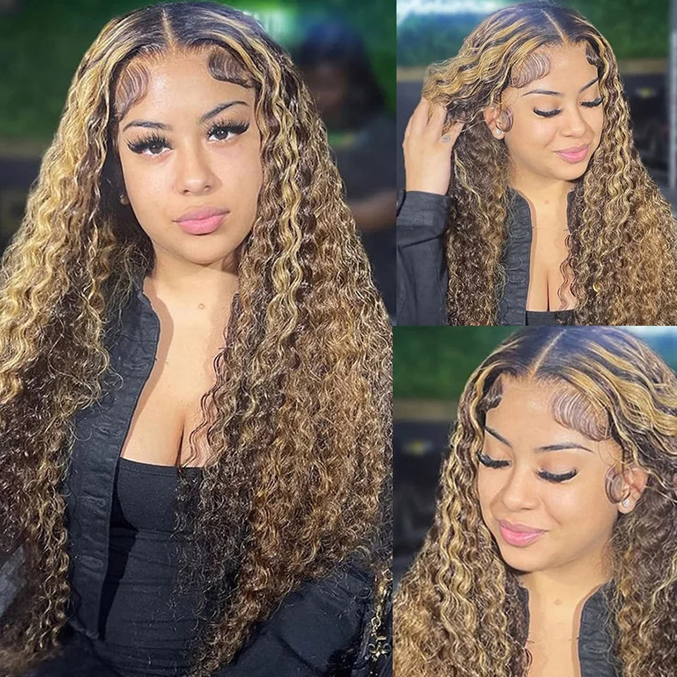  Ombre Kinky Curly Human Hair Wig – HD Transparent Lace Front