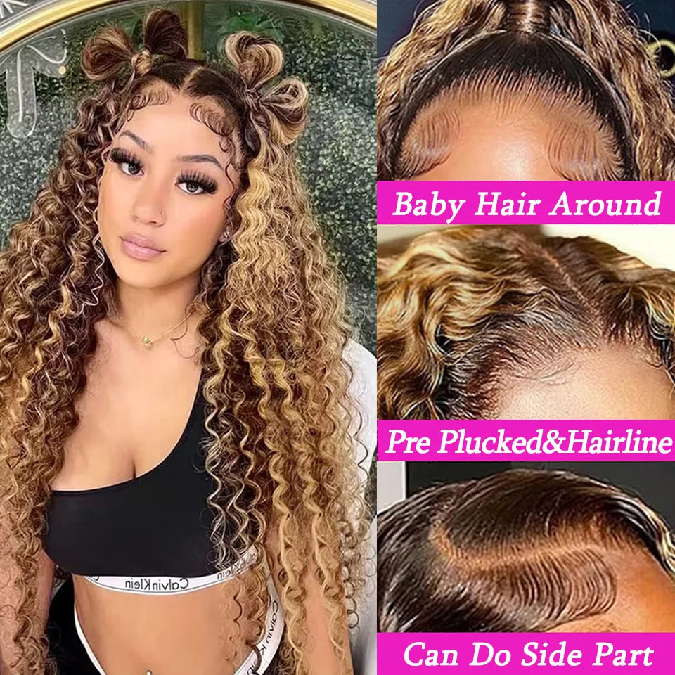  Ombre Kinky Curly Human Hair Wig – HD Transparent Lace Front