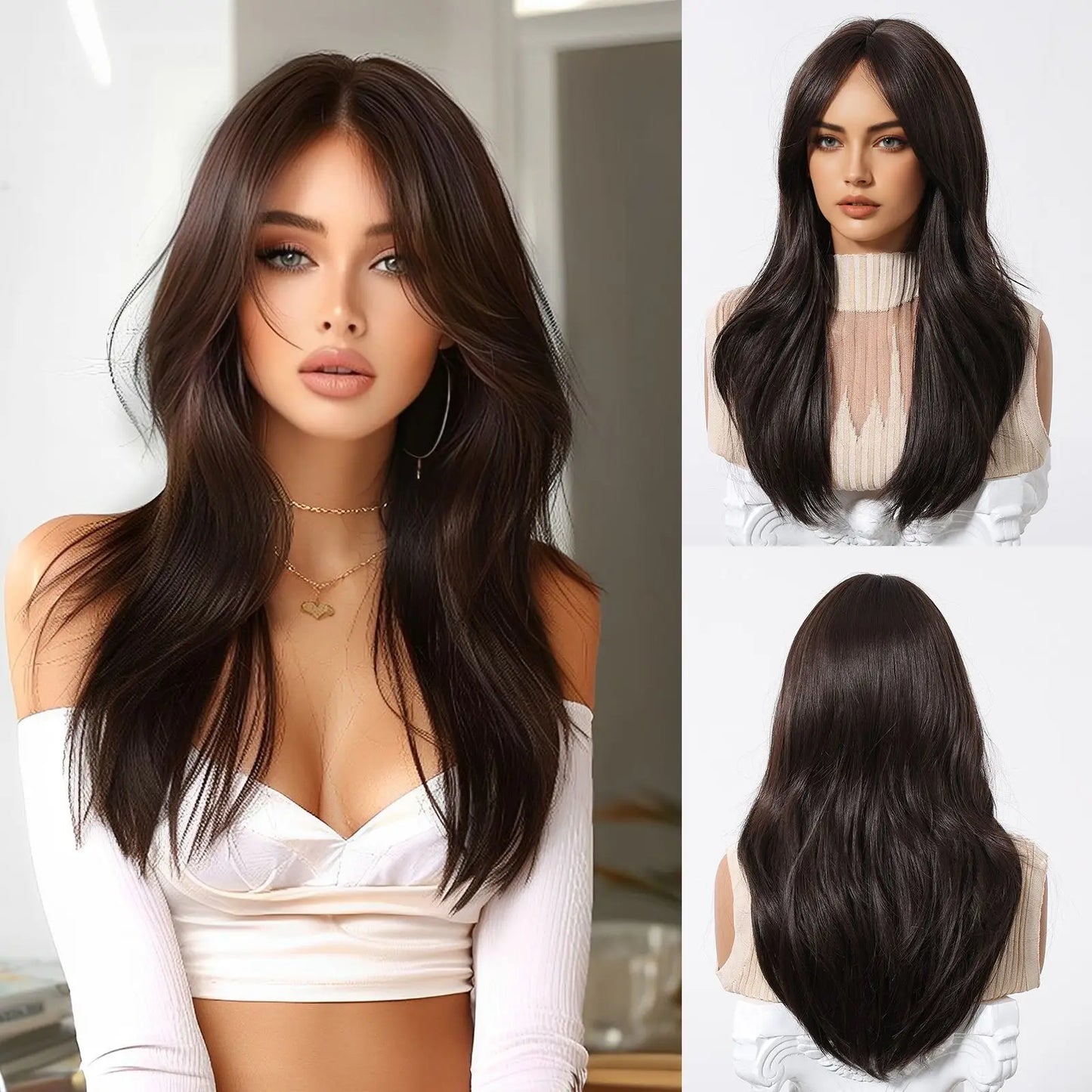 Elegant Curly Wave Ash Blonde Wig Synthetic Hair with Bangs Long Women Party Cospaly Wig 100% Tang Long Heat Resistant Fiber