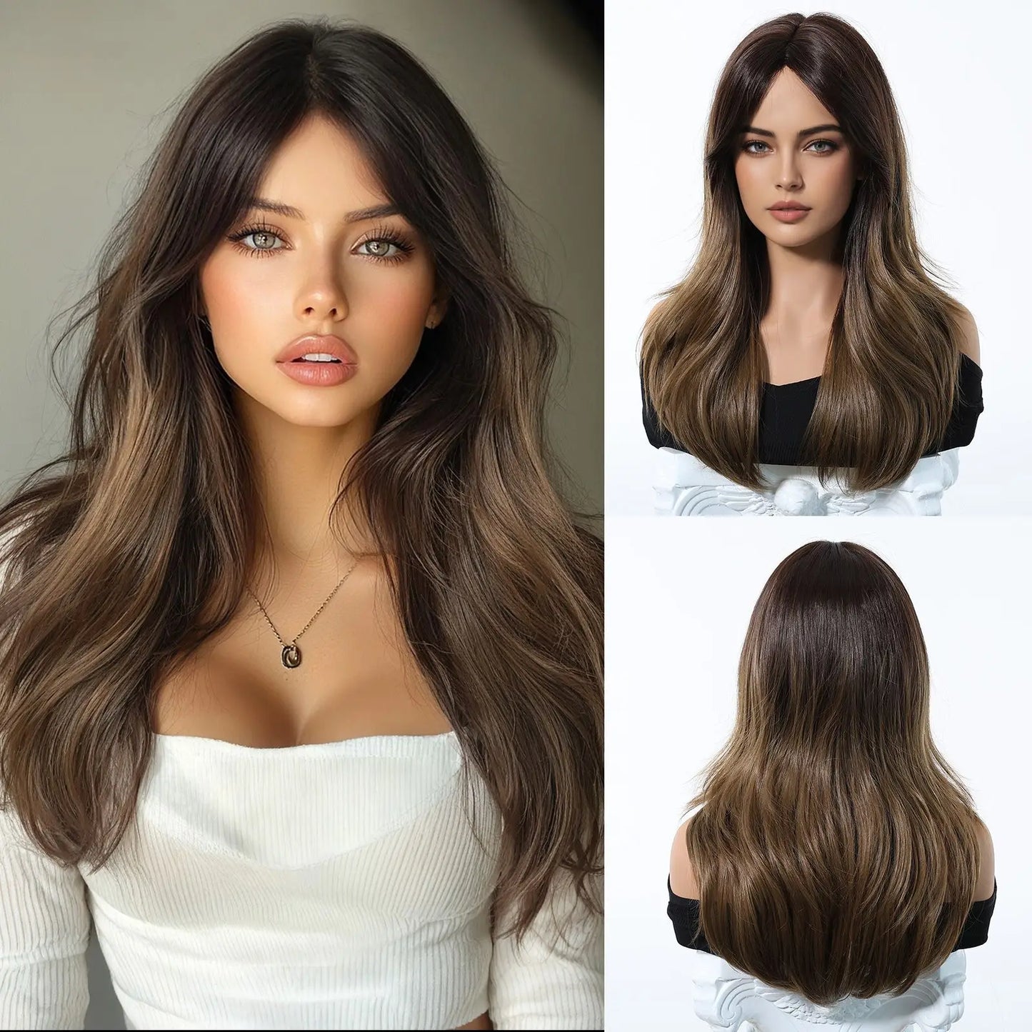 Elegant Curly Wave Ash Blonde Wig Synthetic Hair with Bangs Long Women Party Cospaly Wig 100% Tang Long Heat Resistant Fiber