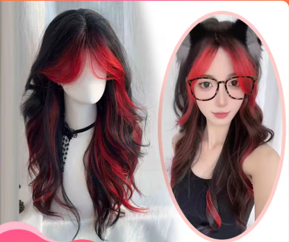 Black and Red Synthetic Fashion Highlight Cool Pull Wig - Hair Amara
