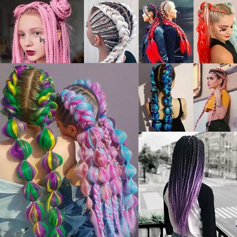 Synthetic 24Inch Jumbo Braids Extensions Long Yaki Straight Braiding Hair Afro Ombre Color Hair for Women