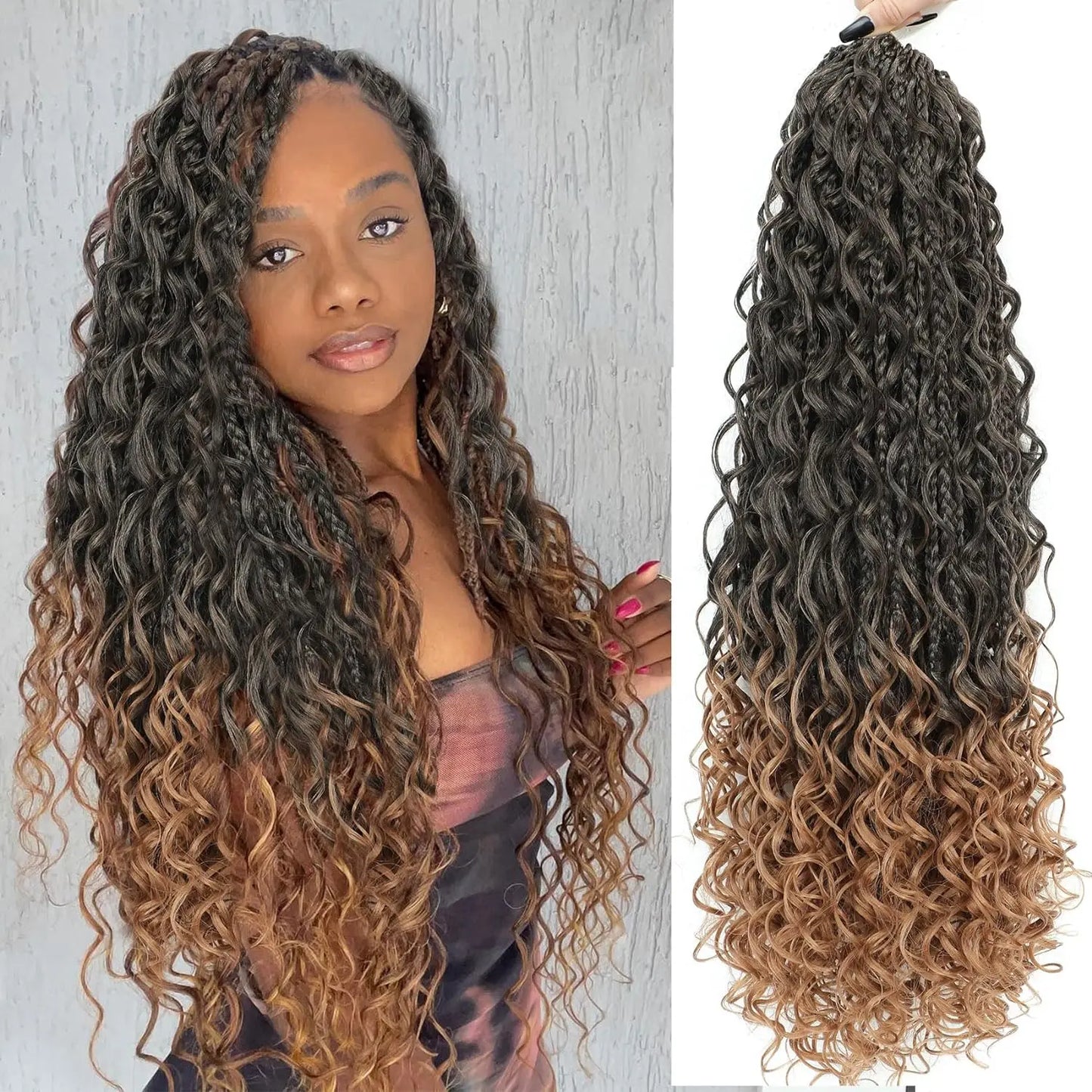 Synthetic Pre Looped Bohomian Crochet Box curly  Braiding Hair Extensions for Women