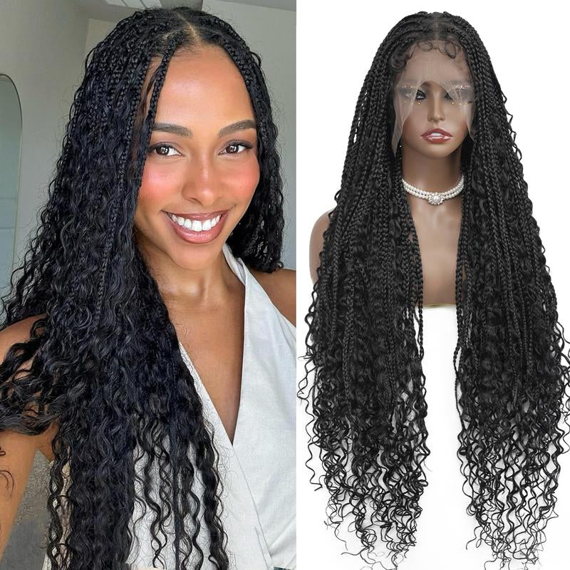 40-Inch Full Lace Premium synthetic fiber Bohemian Box braided Wigs Knotless Boho Braided Wig