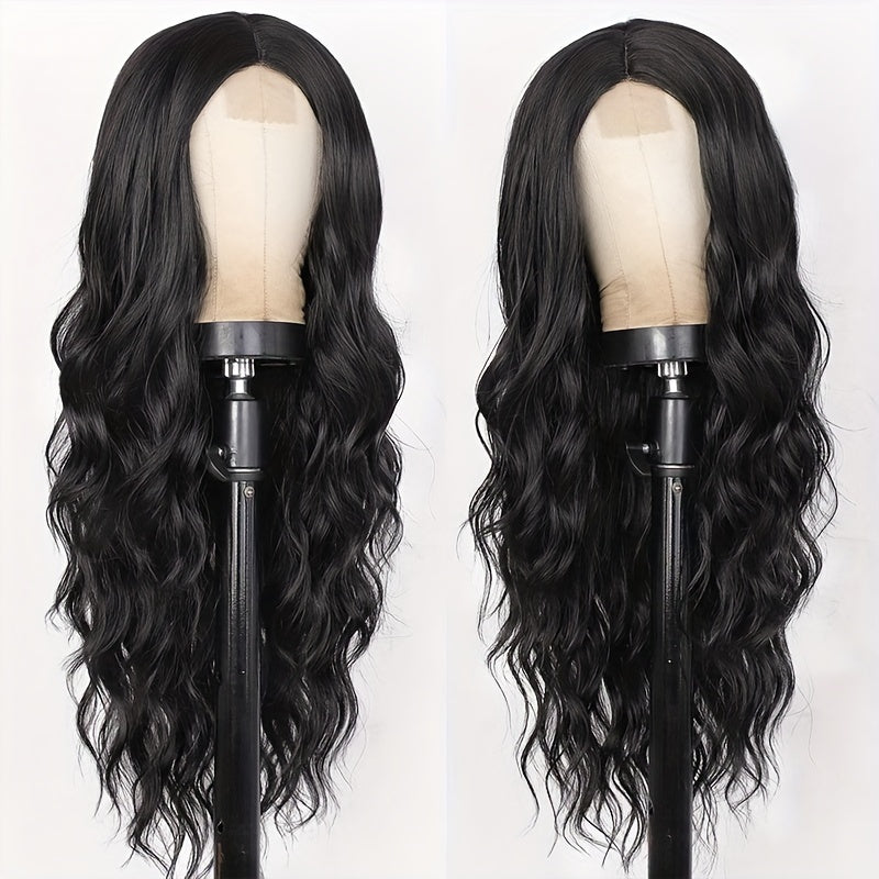 26 Inch Black Long Wave, Small Lace Heat-resistant Synthetic Wig