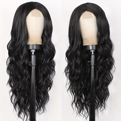 26 Inch Black Long Wave, Small Lace Heat-resistant Synthetic Wig