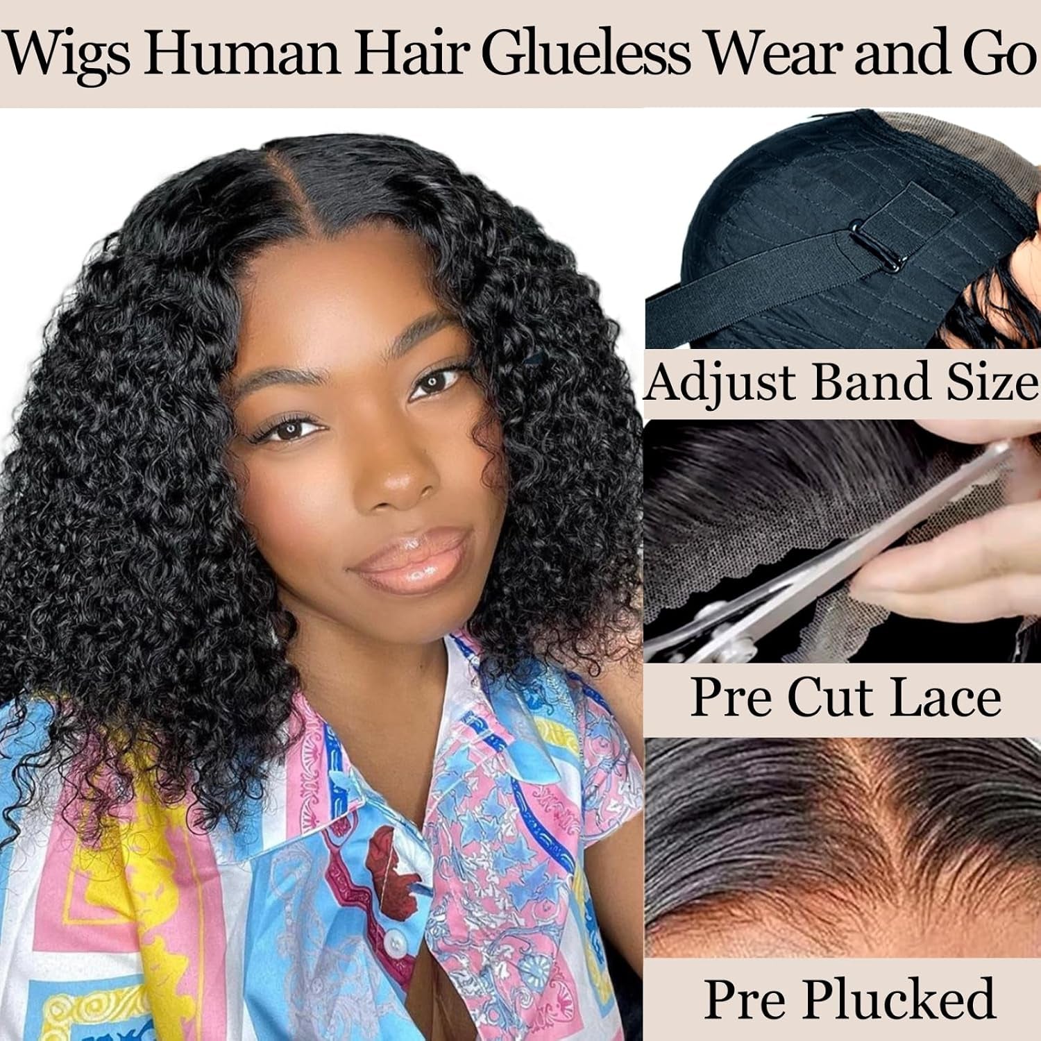 Glueless Water Wave Bob Wig – 100% Human Hair