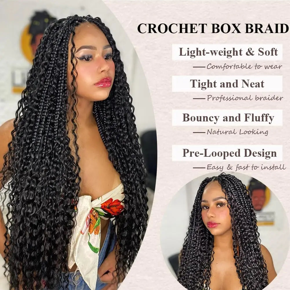Synthetic Pre Looped Bohomian Crochet Box curly Braiding Hair - Hair Amara