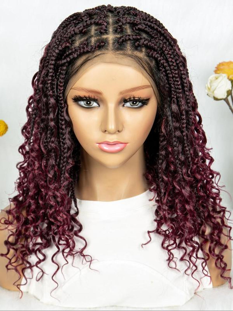 16 Inch Black Long Wavy Braided Lace Wigs for Women