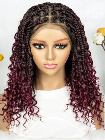 16 Inch Black Long Wavy Braided Lace Wigs for Women