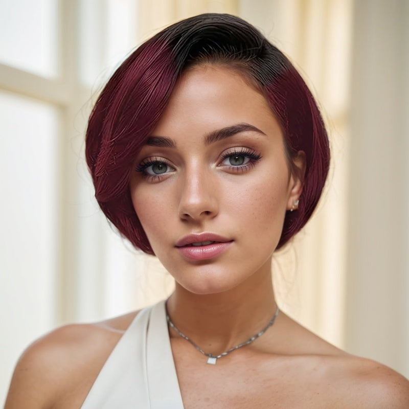 Styling Female Short Straight Hair Non-toxic Wig Human Hair- No Glue