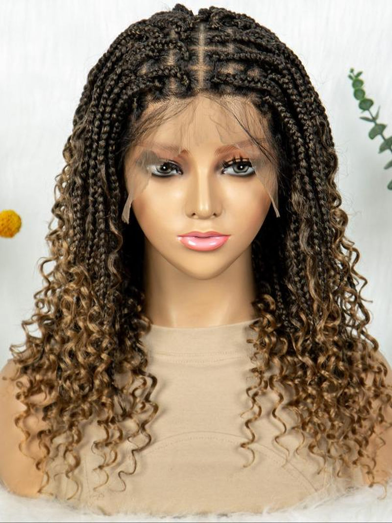 16 Inch Black Long Wavy Braided Lace Wigs for Women