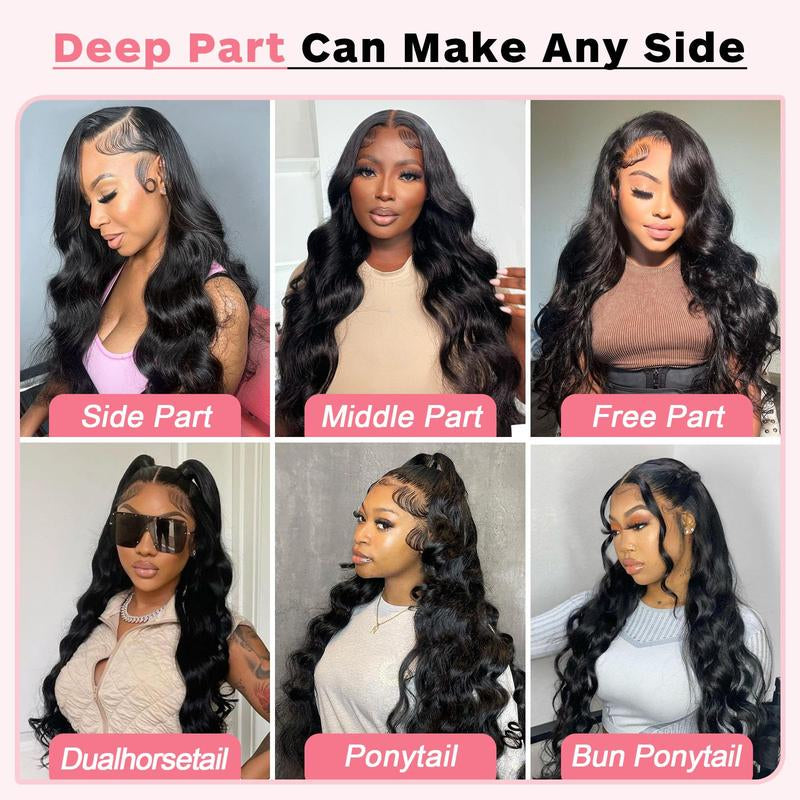  13X6 HD Transparent, Glueless Brazilian Body Wave Lace Frontal Wig Human Hair, 250% Density 12A,