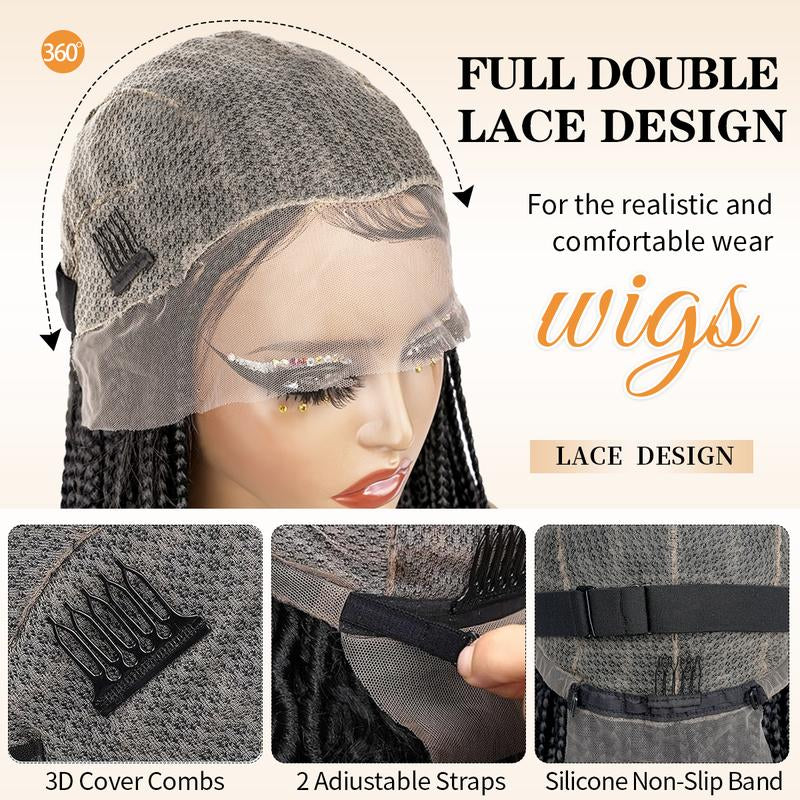 40-Inch Full Lace Premium synthetic fiber Bohemian Box braided Wigs Knotless Boho Braided Wig