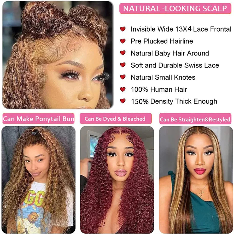 Ombre Kinky Curly Human Hair Wig – HD Transparent Lace Front