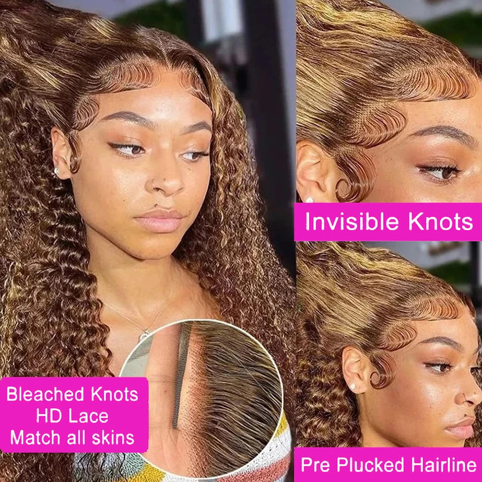 Ombre Kinky Curly Human Hair Wig – HD Transparent Lace Front