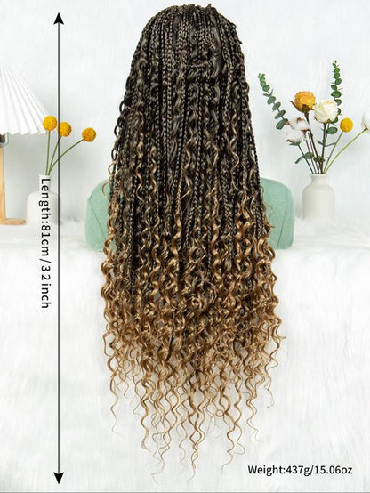 32 Inch Black Long synthetic Braided Lace Wigs for Women, Glueless Wigs
