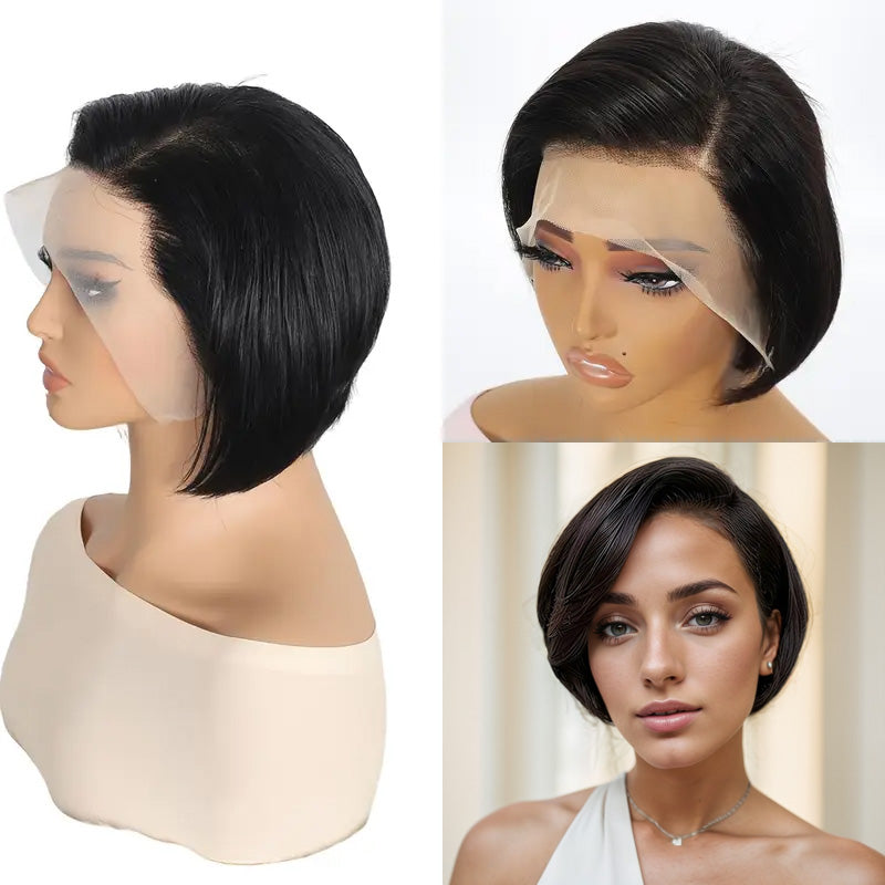 Styling Female Short Straight Hair Non-toxic Wig Human Hair- No Glue