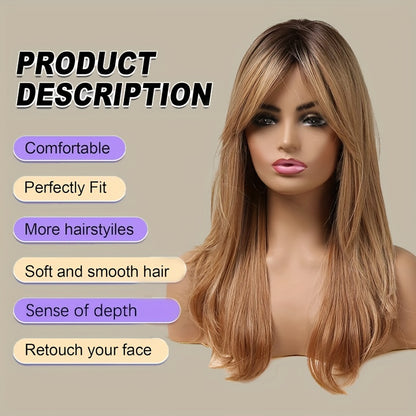 Synthetic Long wavy Hair Wig With Bangs-Elegant And Heat-resistant