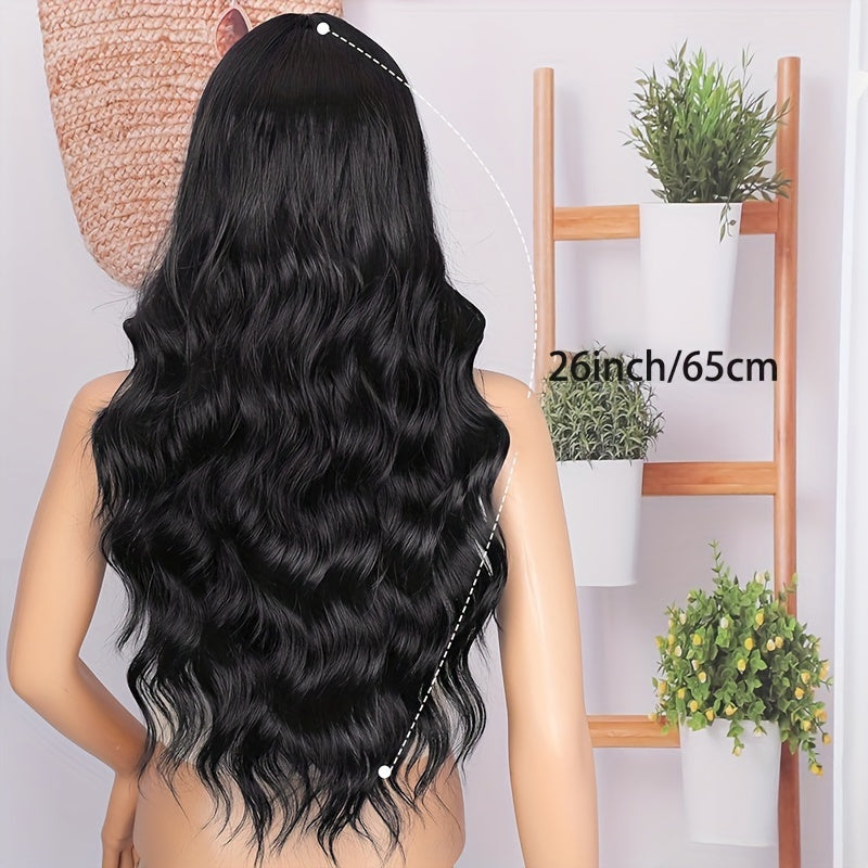 26 Inch Black Long Wave, Small Lace Heat-resistant Synthetic Wig