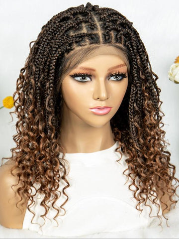 16 Inch Black Long Wavy Braided Lace Wigs for Women