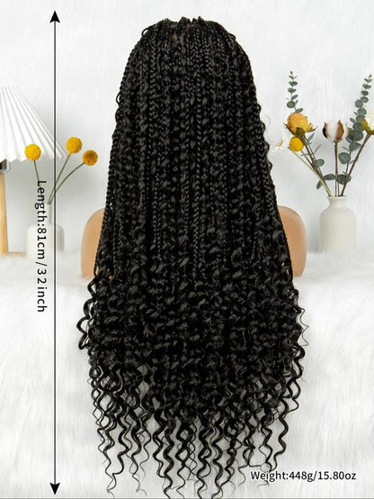 32 Inch Black Long synthetic Braided Lace Wigs for Women, Glueless Wigs