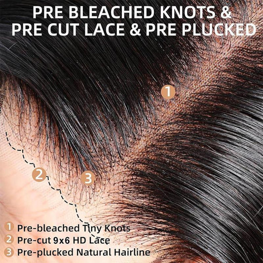 FABA 9X6 HD Glueless Wigs Straight Lace Front Wig Human Hair - Natural Black Wear and Go Glueless Wig,Pre-Everthing and Parting Max
